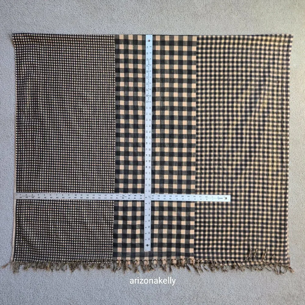 Nicholas K HUGE Distressed Cotton Scarf Black & Tan With Gold Thread
